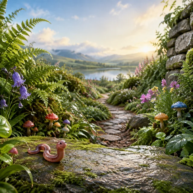 A leafy garden path with small discoveries to find
