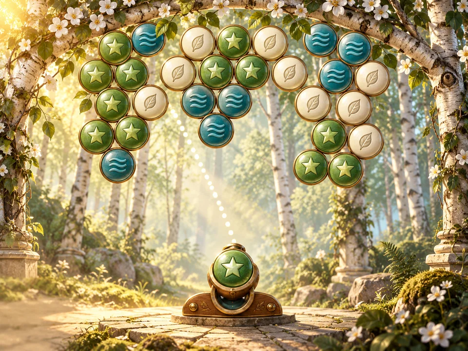 Illustrated cover: patterned enamel bubbles under a birch arch above a bubble launcher