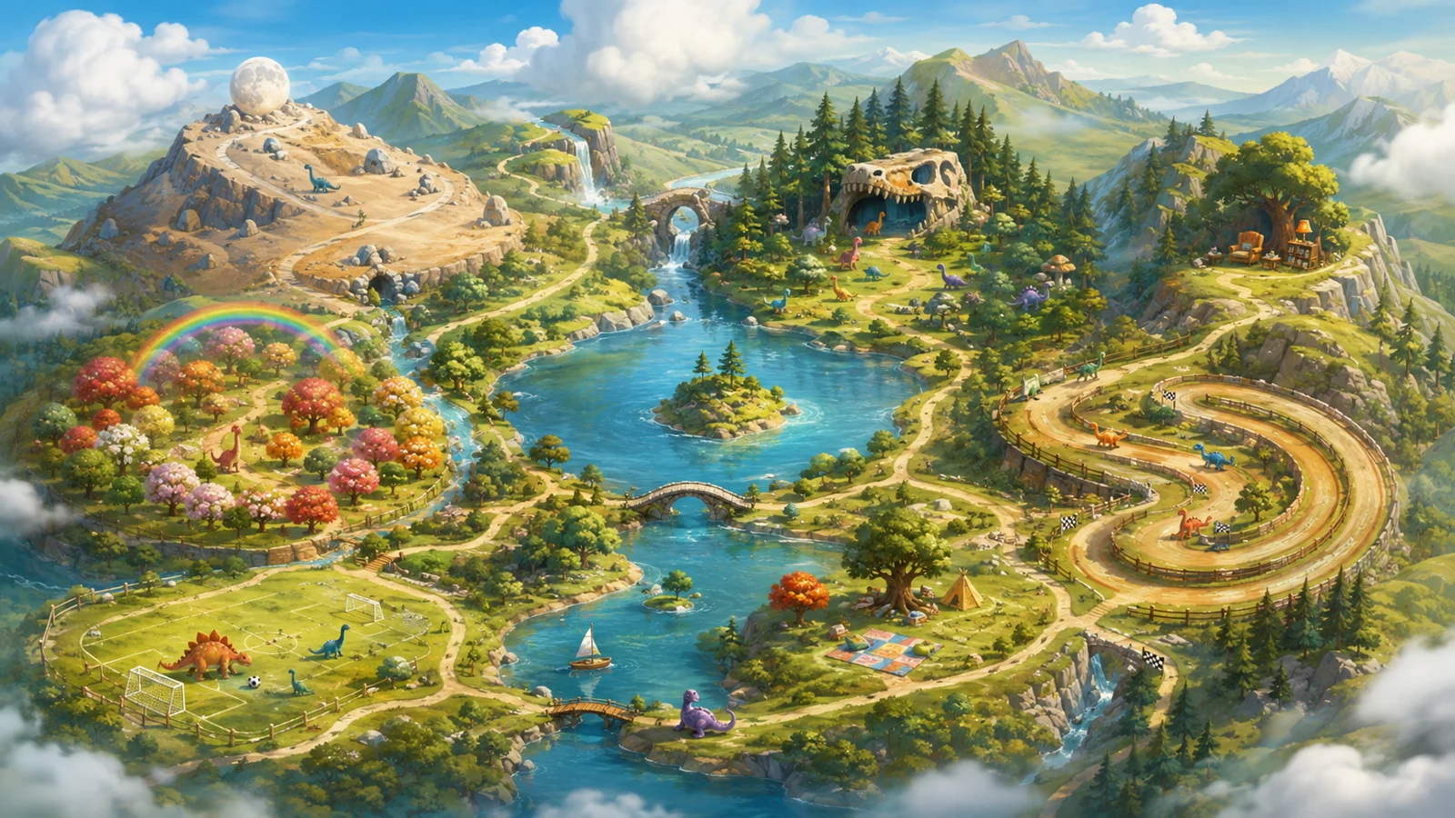 The paths, lake and clearings of our game world